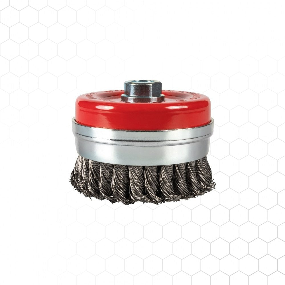 Kuppiharja Ø100mm, teräs, punottu lanka 0,5mm, kierre M14, metallintyöstön työkalu – kuva 2/2