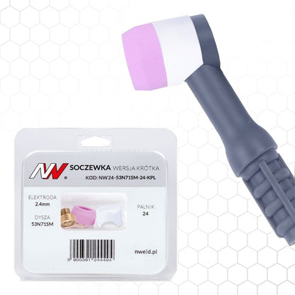 Linssi, lyhyt malli 24/24W #7 [elektrodi 2,4mm] L=15mm, TIG-kulutusosa – kuva 1/5