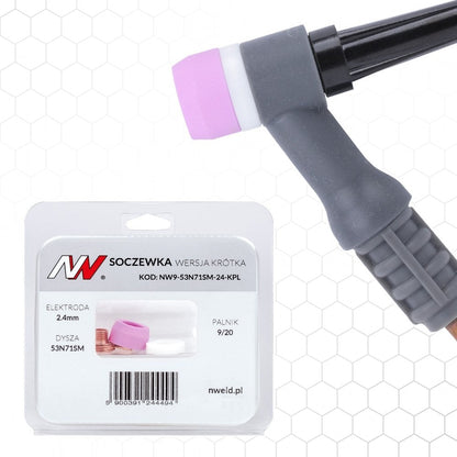 Linssi, lyhyt malli 9/20 #7 [elektrodi 2,4mm] L=15mm, TIG-kulutusosa – kuva 1/5