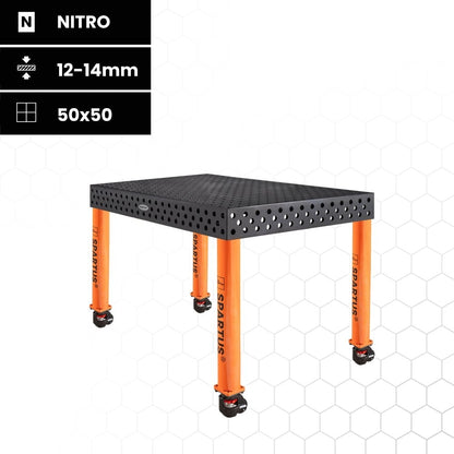 SPARTUS MAXIMUS 3D welding table 1000x1000x100mm | D16 System | 4 legs + castors L=730mm
