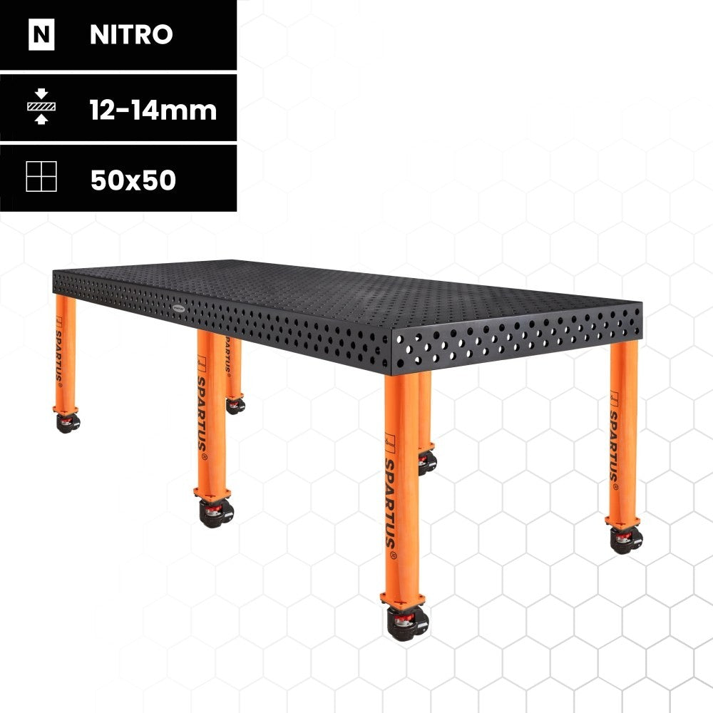 SPARTUS MAXIMUS 3D welding table 2400x1200x100mm | D16 System | 6 legs + castors L=730mm