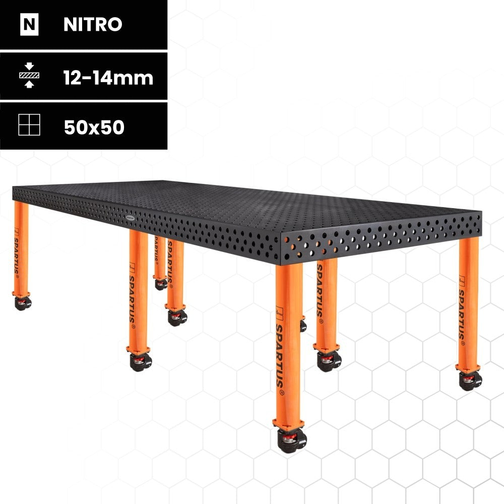 SPARTUS MAXIMUS 3D welding table 3000x1500x100mm | D16 System | 8 legs + castors L=730mm