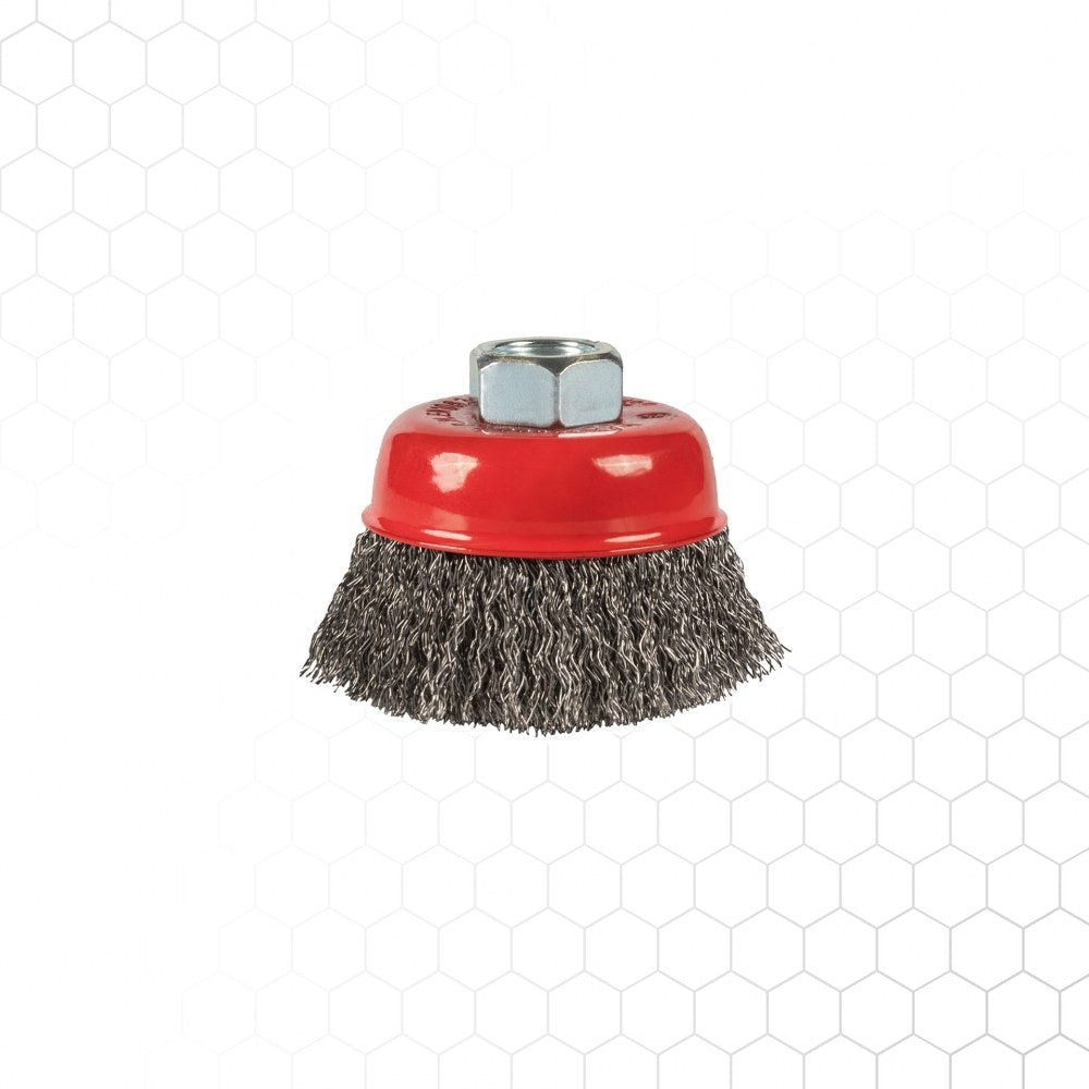 Kuppiharja Ø65mm, teräs, aaltolanka 0,3mm, kierre M14, metallintyöstön työkalu – kuva 2/2