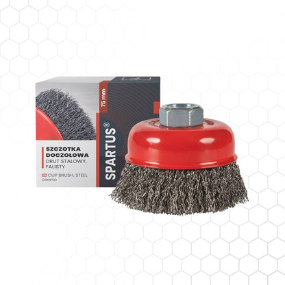 Kuppiharja Ø75mm, teräs, aaltolanka 0,3mm, kierre M14, metallintyöstön työkalu – kuva 1/2