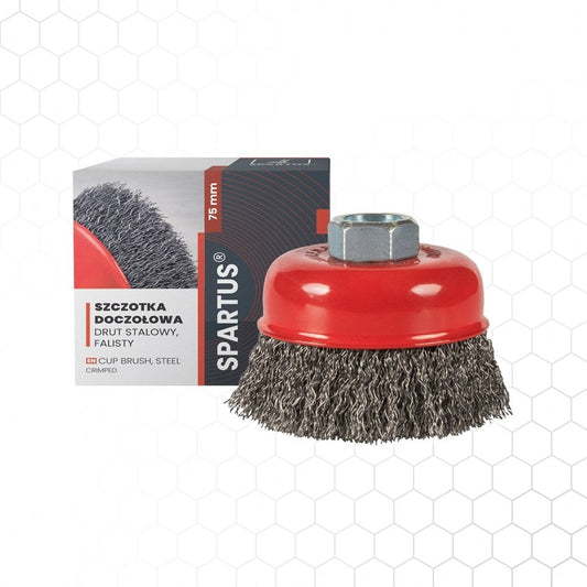 Kuppiharja Ø75mm, teräs, aaltolanka 0,3mm, kierre M14, metallintyöstön työkalu – kuva 1/2