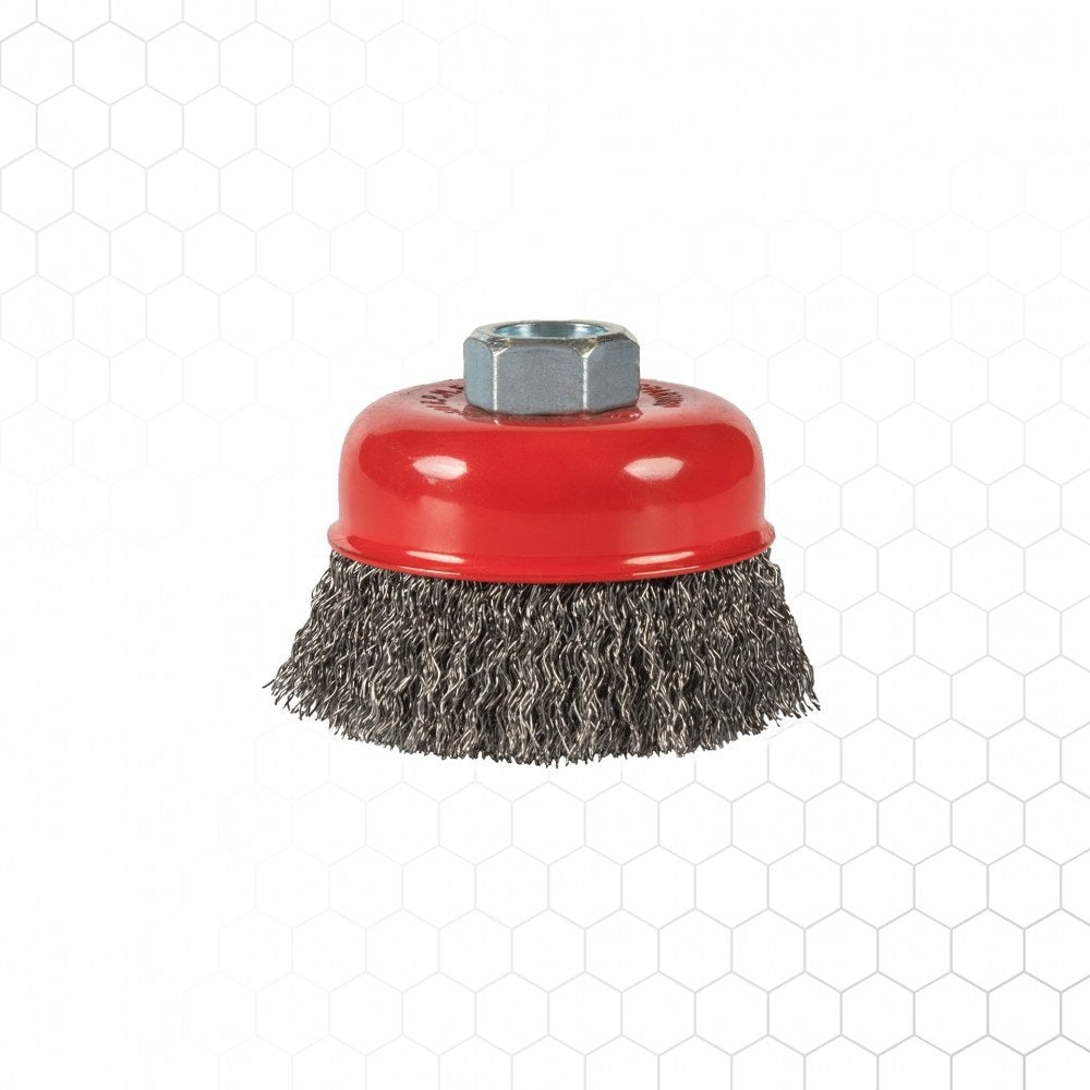 Kuppiharja Ø75mm, teräs, aaltolanka 0,3mm, kierre M14, metallintyöstön työkalu – kuva 2/2