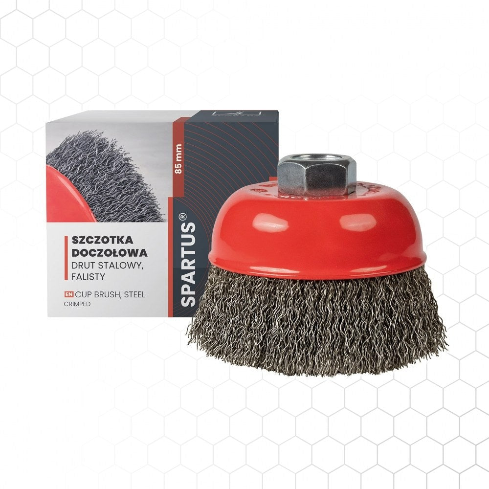 Kuppiharja Ø85mm, teräs, aaltolanka 0,3mm, kierre M14, metallintyöstön työkalu – kuva 1/2