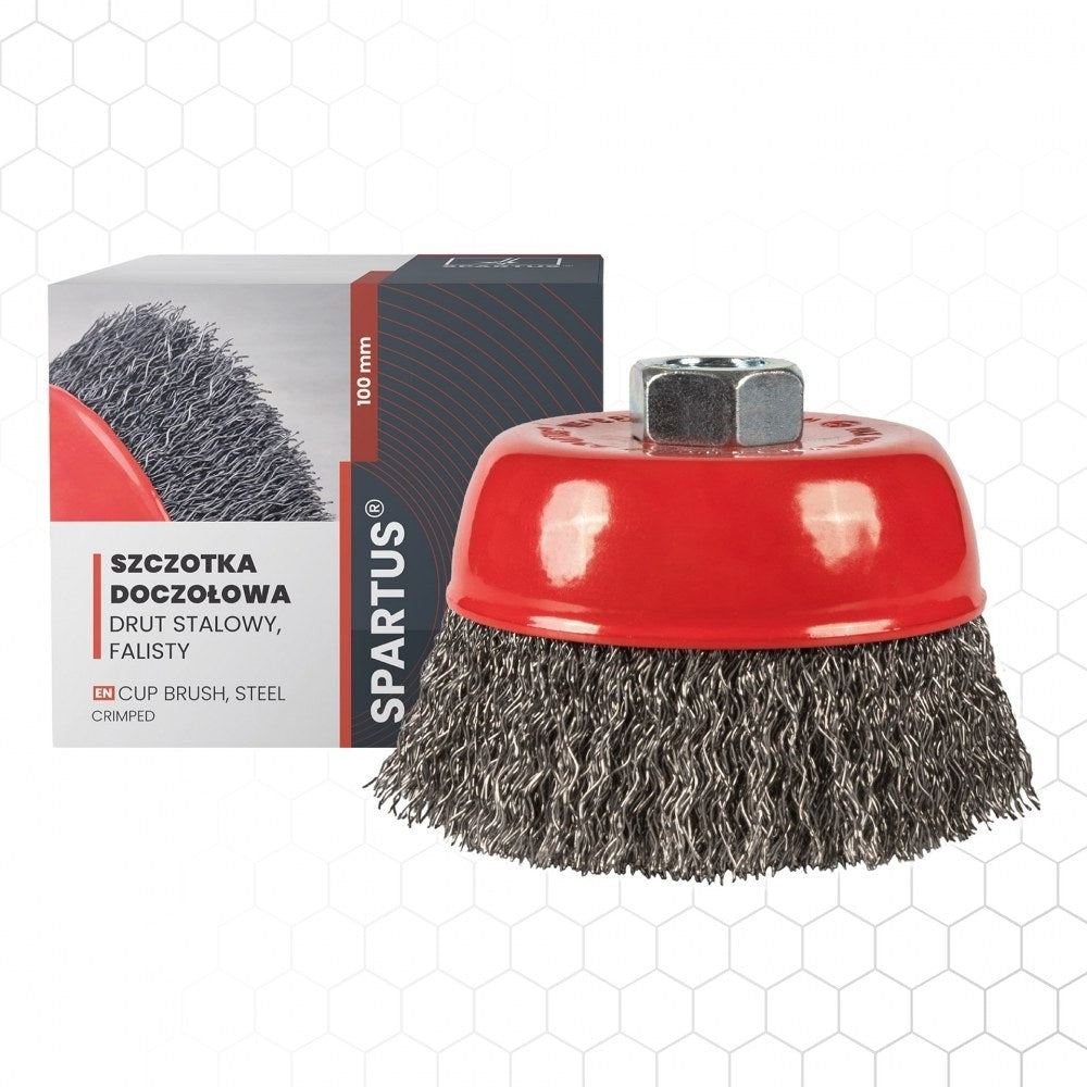 Kuppiharja Ø100mm, teräs, aaltolanka 0,3mm, kierre M14, metallintyöstön työkalu – kuva 1/2