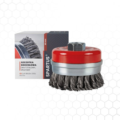 Kuppiharja Ø80mm, teräs, punottu lanka 0,5mm, kierre M14, metallintyöstön työkalu – kuva 1/2