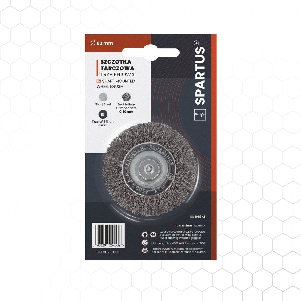 Spartus varrellinen laikkaharja Ø63 mm, 6 mm varsi, metallintyöstön työkalu – kuva 1/3