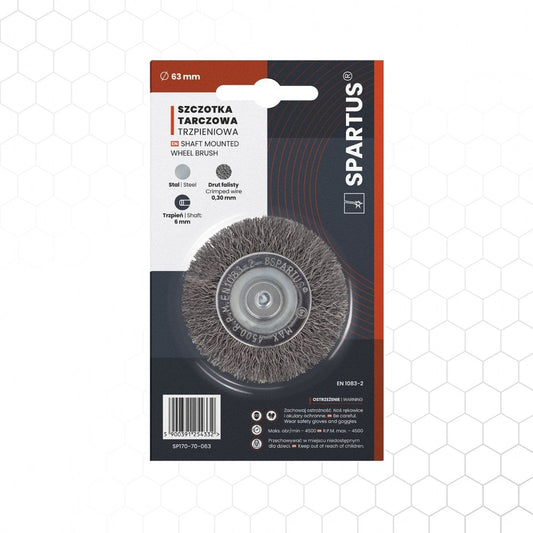 Spartus varrellinen laikkaharja Ø63 mm, 6 mm varsi, metallintyöstön työkalu – kuva 1/3