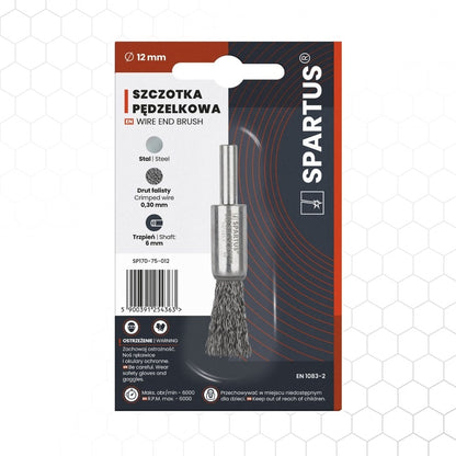 Pensseliharja Ø12 mm, teräs-aaltolanka 0,3 mm, 6 mm varsi, metallintyöstön työkalu – kuva 1/2