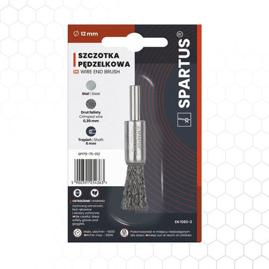 Pensseliharja Ø12 mm, teräs-aaltolanka 0,3 mm, 6 mm varsi, metallintyöstön työkalu – kuva 1/2