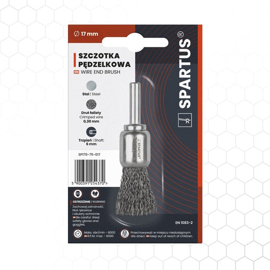 Pensseliharja Ø17 mm, teräs-aaltolanka 0,3 mm, 6 mm varsi, metallintyöstön työkalu – kuva 1/2