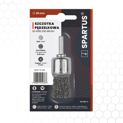 Pensseliharja Ø25mm, teräs-aaltolanka 0,3mm, 6mm varsi, metallintyöstön työkalu – kuva 1/2
