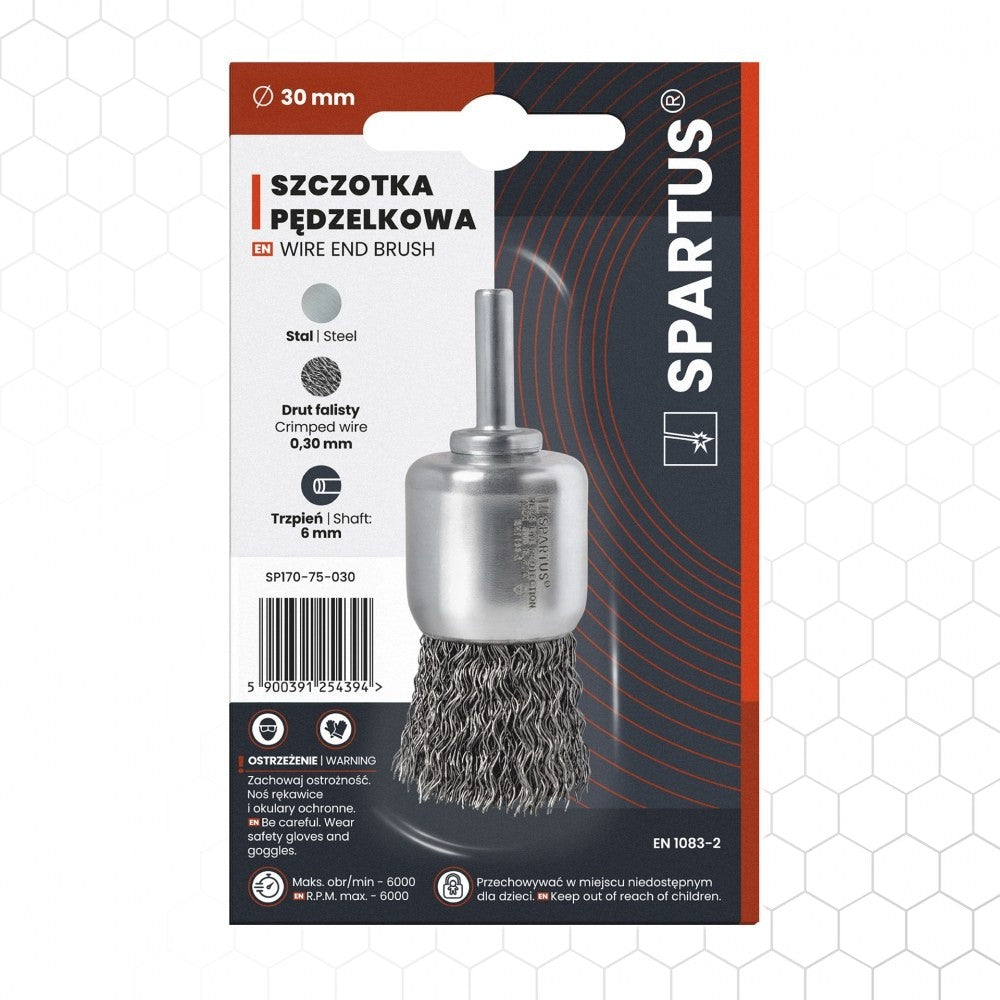 Pensseliharja Ø30mm, teräs-aaltolanka 0,3mm, 6mm varsi, metallintyöstön työkalu – kuva 1/2