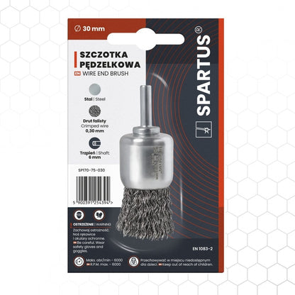 Pensseliharja Ø30mm, teräs-aaltolanka 0,3mm, 6mm varsi, metallintyöstön työkalu – kuva 1/2